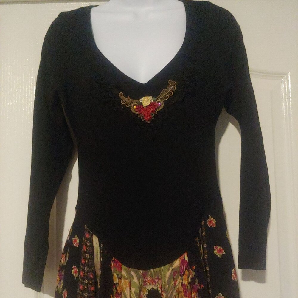 Karen Alexander Vintage L-Sleeve Drop Waist Cottage Core Floral Maxi Dress 14 - Picture 4 of 9